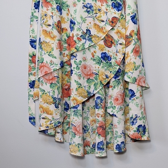 WAYF Olelander Floral High Low Wrap Midi Dress Surplice Cap Sleeve Flowy Size XS - Picture 5 of 15